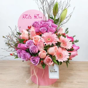 CM- box magic premium rosas lilas y gerberas