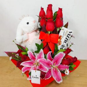 SV31- con peluche, 10 rosas, chocolate