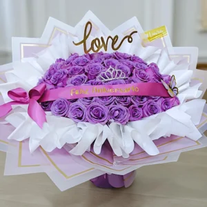 fabuloso ramo buchón rosas lilas