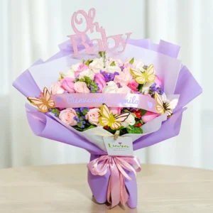 oh baby rosas y lilium#babyshower #floresnacimiento #tulipanesparabebe #detallesreciennacido #floresnacimientos