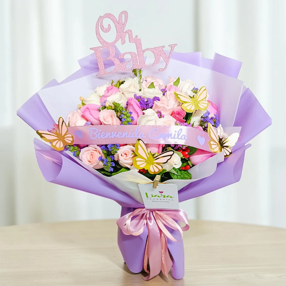 oh baby rosas y lilium#babyshower #floresnacimiento #tulipanesparabebe #detallesreciennacido #floresnacimientos